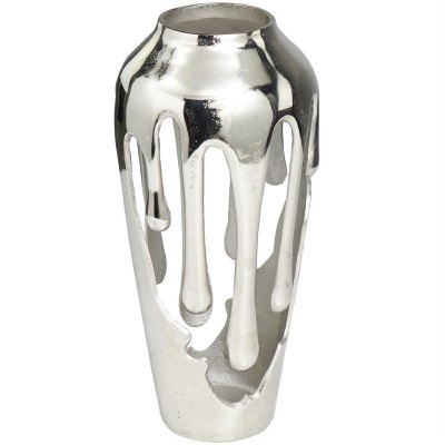 15" Silver Drip Openwork Metal Vase