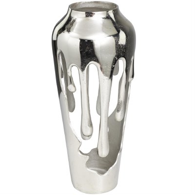 19" Silver Drip Openwork Metal Vase