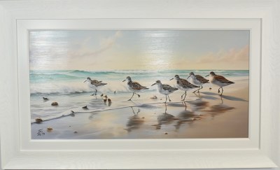 30" x 50" Early Bird Special Coastal Gel Textured Print in a White Frame