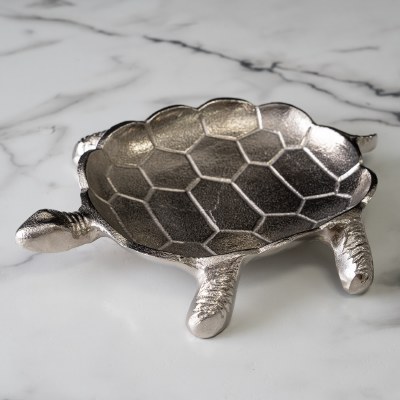 11" Silver Metal Turtle Tray