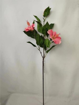 29" Faux Coral Hibiscus Flower Spray