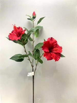 29" Faux Red Hibiscus Flower Spray