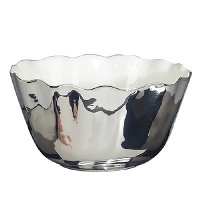 10" Round Silver Ceramic Bowl