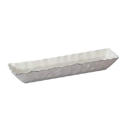 3" x 13" Silver and White Ceramic Cracker Tray