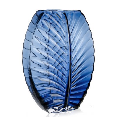 12" Blue Glass Leaf Vase