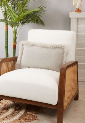12" x 20" Ivory Lamb Fur Trim Decorative Pillow