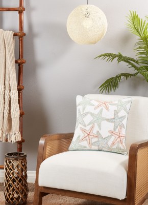 18" Sq Multipastel Starfish Decorative Coastal Pillow