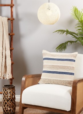 20" Sq Navy and Natural Stripe Decorative Pillow