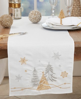 15.5" x 54" Silver and Gold Christmas Trees Runner