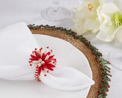 Red and White Bead Burst Napkin Ring