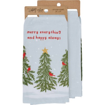 28" x 20" "Merry Everything and Happy Alway" Cardinals in Trees Kitchen Towel
