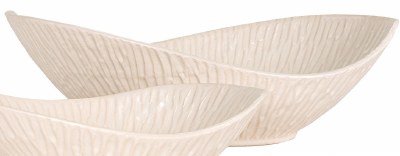 14" Distressed White Ceramic Oval Groove Bowl