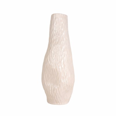 21" Distressed White Oval Groove Ceramic Vase