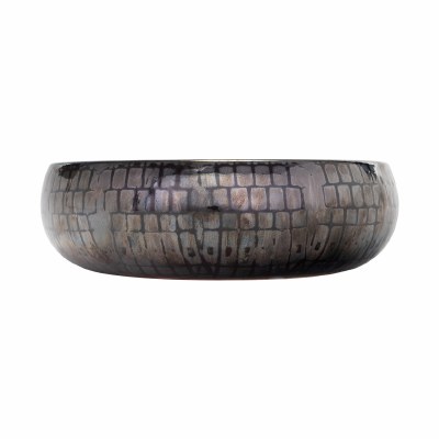 10" Round Iridescent Black Ceramic Bowl