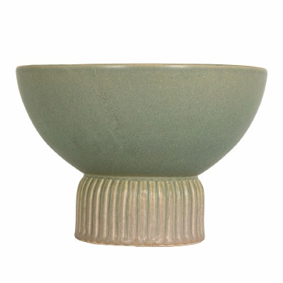 12" Round Green Ceramic Footed Bowl