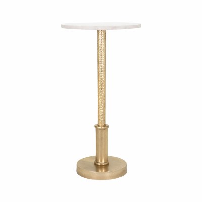 13" Round White Marble Top With a Gold Pole Base End Table