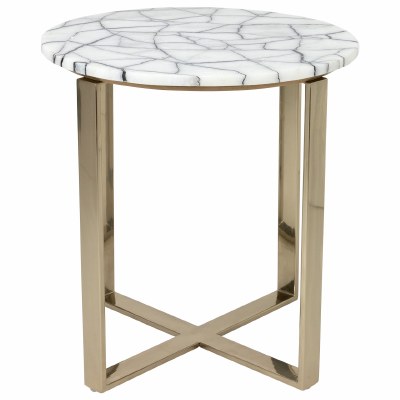 16" Round White Marble Top and Gold Metal Base End Table