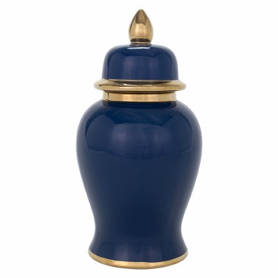 14" Navy and Gold Ceramic Ginger Jar