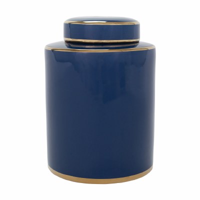11" Navy and Gold Jar With a Lid