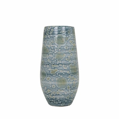 16" Blue and Green Dots Ceramic Vase