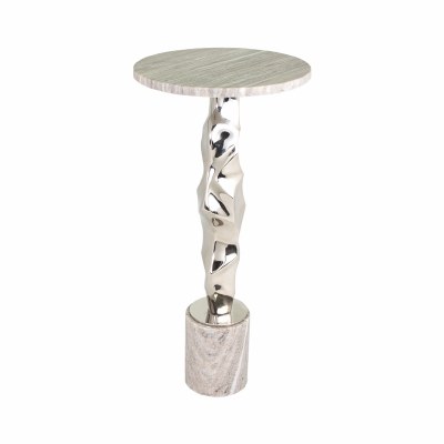 12" Round Multicolor Marble Top Silver Base End Table