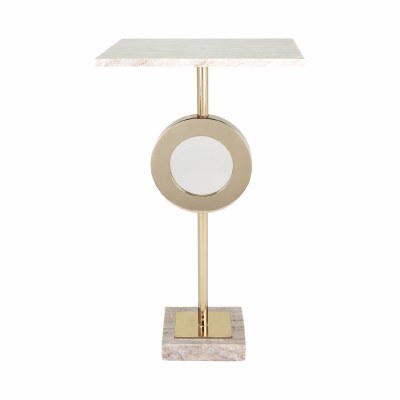 Square Multicolor Marble Top Gold Ring Base End Table