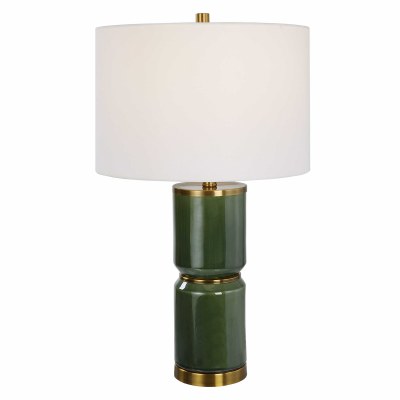 26" Green and Gold Ceramic Table Lamp