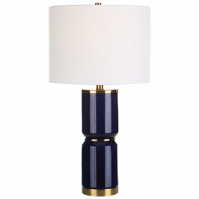 26" Dark Blue and Gold Cermaic Table Lamp