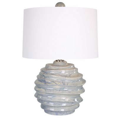 26" Blue and White Waves Cermaic Ball Table Lamp