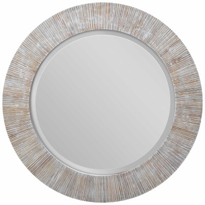 36" Round White Wash Wicker Mirror