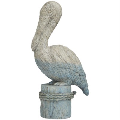 14" Distressed White and Blue Polyresin Heron Statue