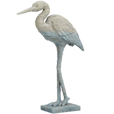 19" Distressed White and Blue Polyresin Heron Statue