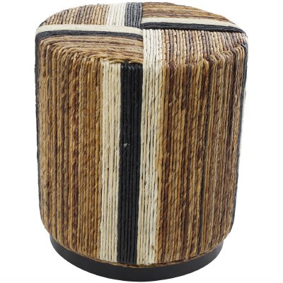 15" Round Natural, White, and Black Woven Stool