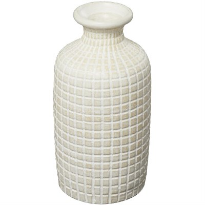 16" Distressed White Ceramic Grid Vase