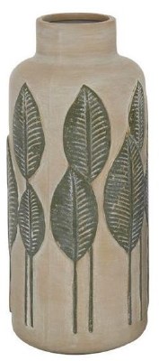 14" Green Leaves Ceramic Vase