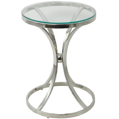18" Round Glass Top Silver Metal Base End Table