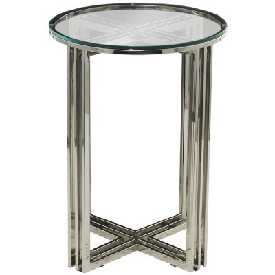 18" Round Glass Top Silver "X" Base End Table