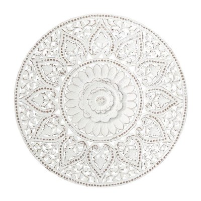 36" Round Distressed White Medallion Wood Wall Art Plaque
