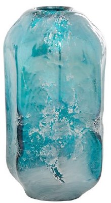 11" Teal Frosted Glass Vase