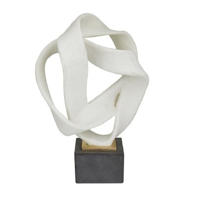 17" White Ribbon Sculpture on a Black Base