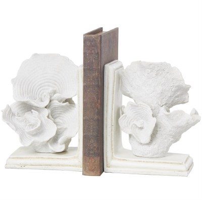 7" White Faux Coral Polyresin Coastal Bookends