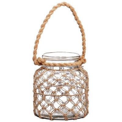 9" Clear Glass Lantern With Natural Netting