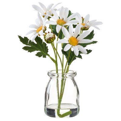 8" Faux White Daisy in a Glass Vase