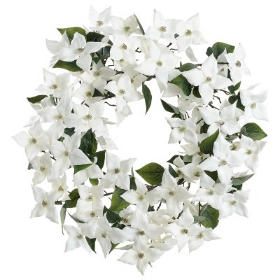 22" Round Faux White Dogwood Wreath