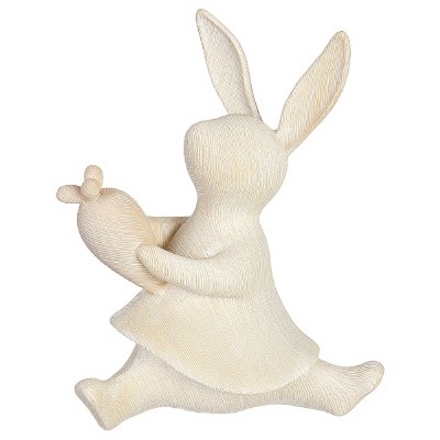 5" White Wash Bunny Holding a Carrot Figurine