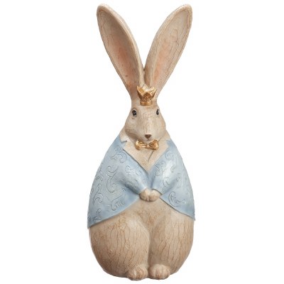 13" Blue and Light Brown Polyresin Bunny Statue
