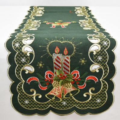 72" Green Candle With Bells Table Runner