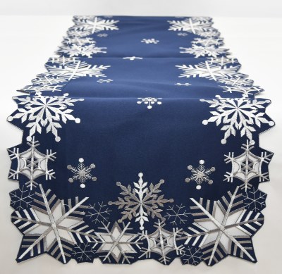 72" Blue With Silver Snowflakes Table Runner