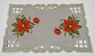 12" x 18" Silver and Red Poinsettia Placemat