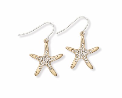 Gold Toned and Polystone Crystals Starfish Earrings